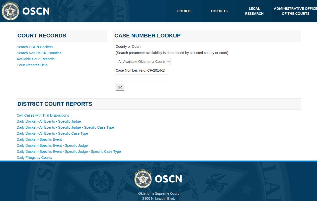 Lincoln County release record search in the OSCN court docket